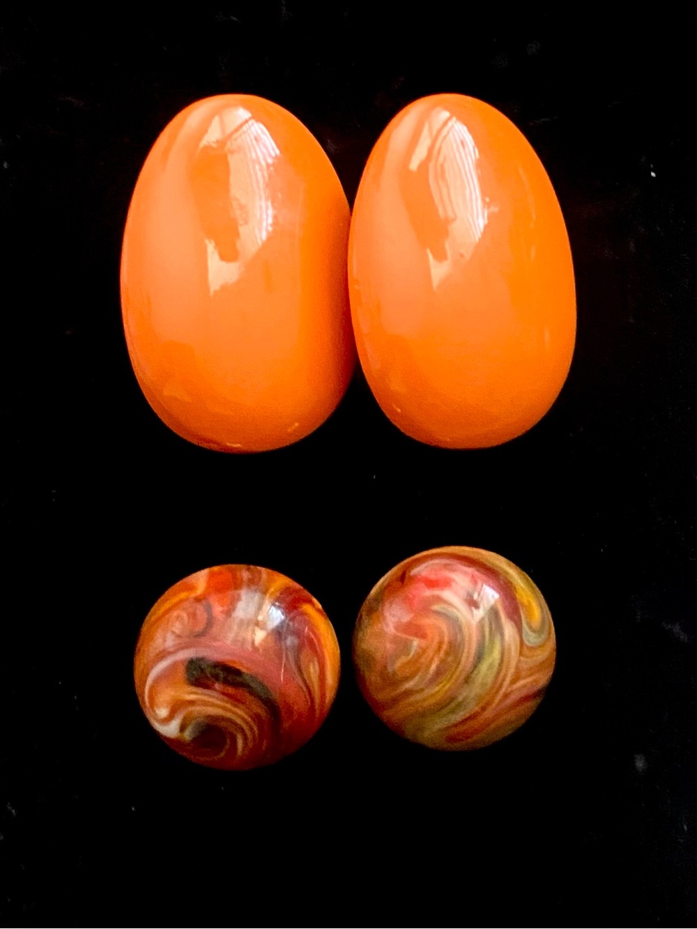 Retro Orange Post-back Earrings & Marbled dome Clip-On Earrings 2 for 1